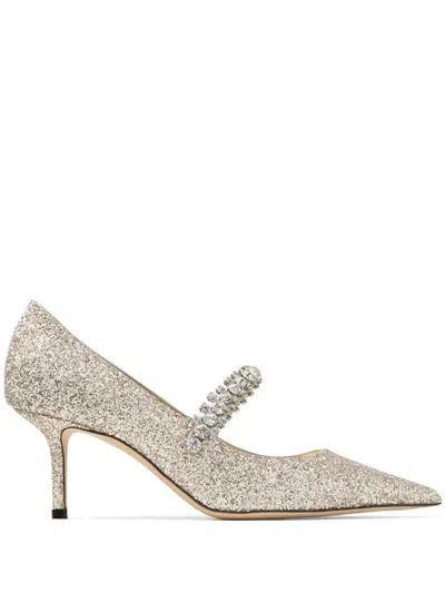 Jimmy Choo Crystal Embellished Bing 65 Pumps In Glitter Fabric Shoes In Sand
