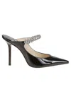 Jimmy Choo Crystal-embellished Black Patent Leather High-heeled Mules In Black