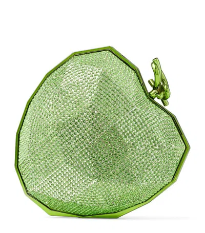Jimmy Choo Crystal-embellished Heart Clutch Bag In Green