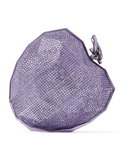 Jimmy Choo Crystal-embellished Heart Clutch Bag In Purple