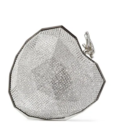 Jimmy Choo Crystal-embellished Heart Clutch Bag In Silver