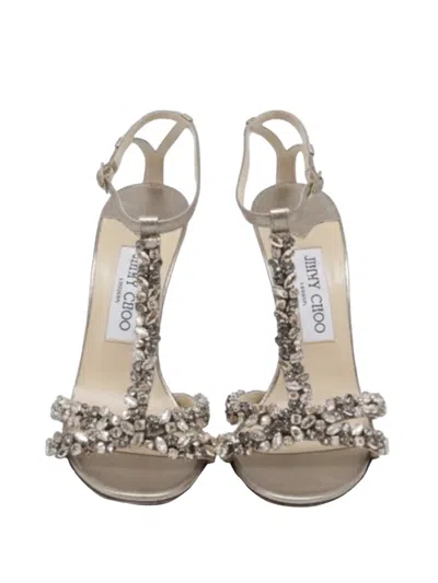 Pre-owned Jimmy Choo Crystal-embellished Leather Sandals In Gold