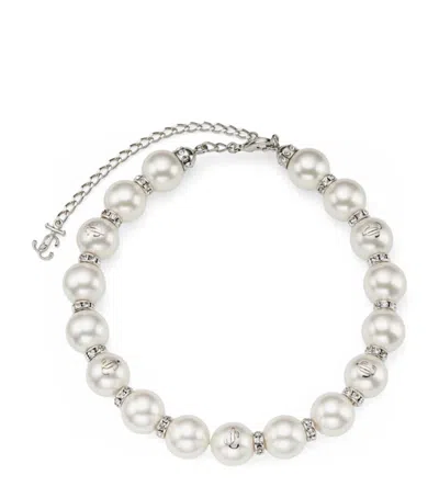 Jimmy Choo Crystal-embellished Pearl Choker In Silver