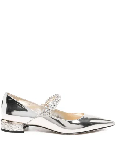 Pre-owned Jimmy Choo Crystal-embellished Point-toe Ballet Flats In Gold