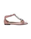 Jimmy Choo Crystal Embellished T-strap Flat Sandals In Pink Leather In Pink