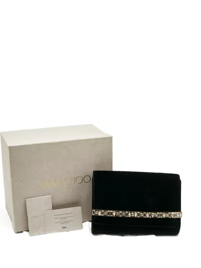 Pre-owned Jimmy Choo Crystal-embellishment Velvet Clutch Bag In Black