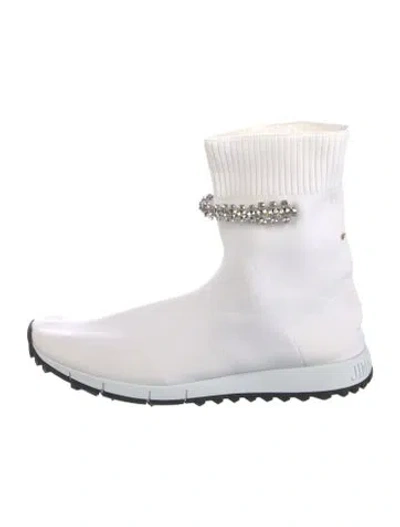 Pre-owned Jimmy Choo Crystal Embellishments Sock Sneakers In White