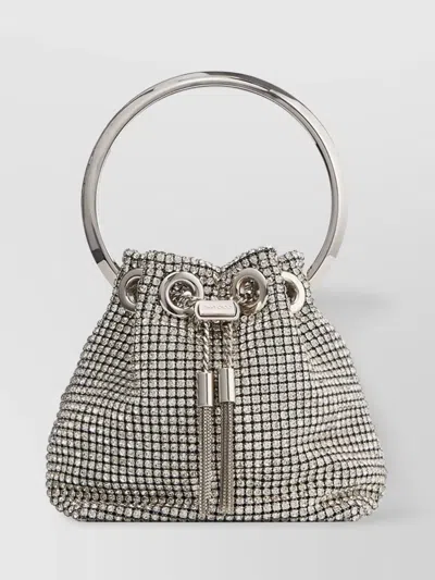 Jimmy Choo Bon Bon Micro Crystal-embellished Satin Bucket Bag In Silver