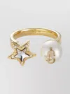 Jimmy Choo Gold-finish Metal Ring With Crystal Star And Pearl Accessories In Neutral