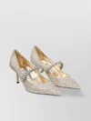 Jimmy Choo Slip-on Beige Stiletto Heels With Crystal Embellishments