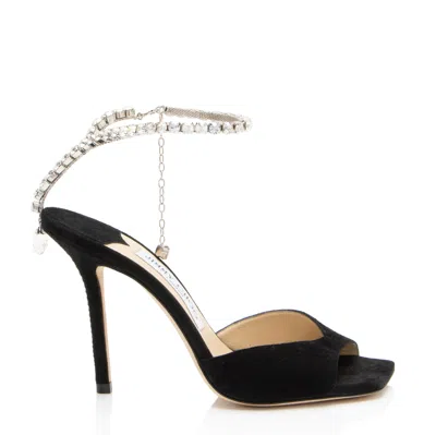Jimmy Choo Crystal Suede Saeda Sandals In Black