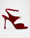 Jimmy Choo Orb 95 Velvet Sandals In Ruby Red Crystal