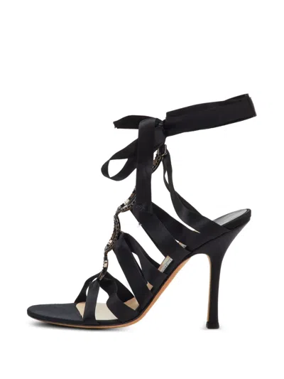 Pre-owned Jimmy Choo Crystal-embellished Ankle-strap Heeled Sandals In Black