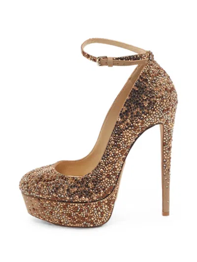 Pre-owned Jimmy Choo Crystal-embellished Ankle-strap Pumps In Neutral