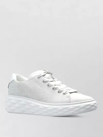 Jimmy Choo Crystal-embellished Leather Lace-up Sneakers In White