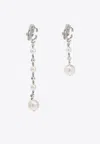 Jimmy Choo Crystals And Pearls Logo Drop Earrings In Silver