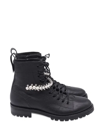 Pre-owned Jimmy Choo Crytal-embellished Lace-up Boots In Black