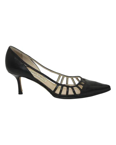 Jimmy Choo Cut-out Delilah Pumps In Black Leather In White