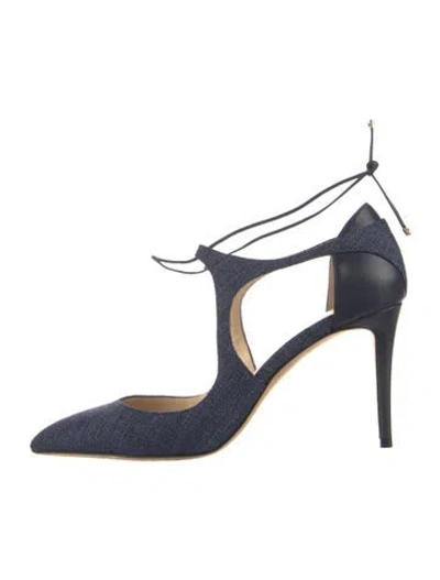 Pre-owned Jimmy Choo Cutout Accent T-strap Pumps In Blue