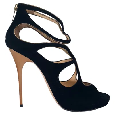 Jimmy Choo Cut-out Sandal Heels In Black Suede