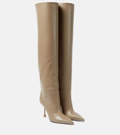 Jimmy Choo 95mm Cycas Kb Leather Knee High Boots In Taupe