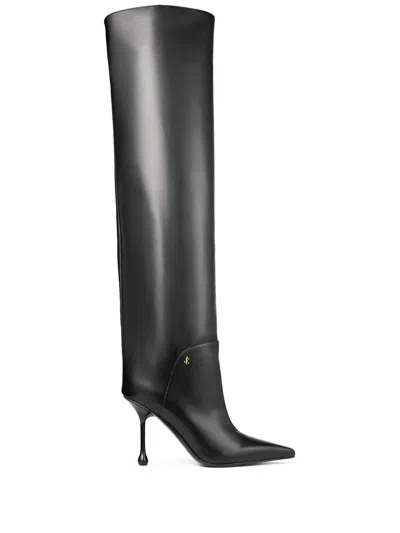 Jimmy Choo Black Cycas 95 Leather Knee-high Boots