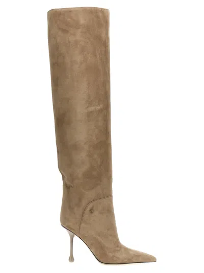 Jimmy Choo Cycas 95 Over-the Knee Suede Boots In Beige