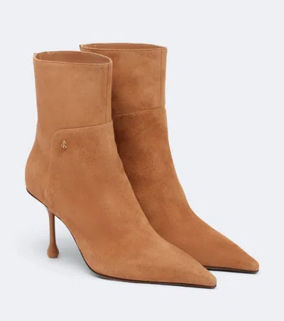 Jimmy Choo Cycas 80 Logo-embellished Suede Ankle Boots In Brown