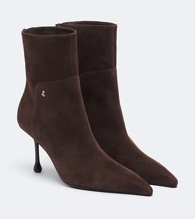 Jimmy Choo Cycas 80 Logo-embellished Suede Ankle Boots In Brown