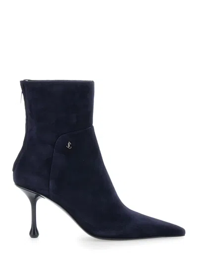 Jimmy Choo Cycas Suede Ankle Boots With Stiletto Heel And Side Zip In Blue