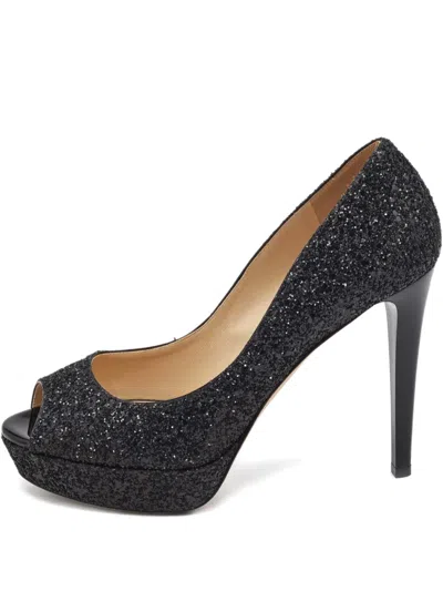 Pre-owned Jimmy Choo Dahlia Glitter Pumps In Black