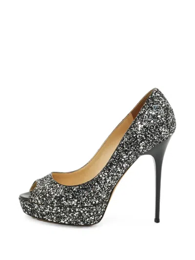Pre-owned Jimmy Choo Dahlia Peep-toe Heeled Pumps In Silver