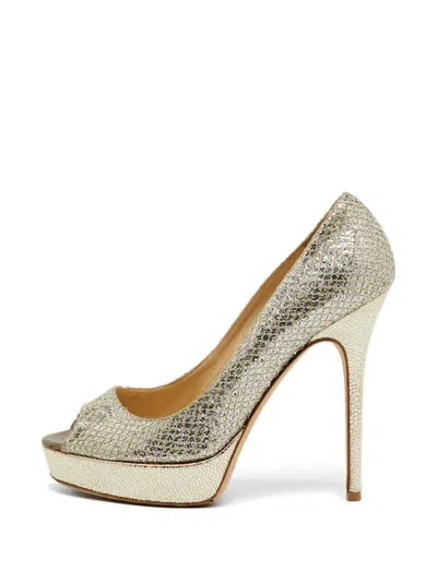 Pre-owned Jimmy Choo Dahlia Peep-toe Pumps In Gold