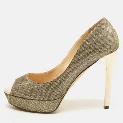 Pre-owned Jimmy Choo Dahlia Size 38.5 Gold Glitter Platform Pumps