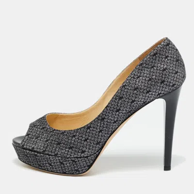 Pre-owned Jimmy Choo Dahlia Size 40 Metallic Glitter Peep Toe Pumps In Silver