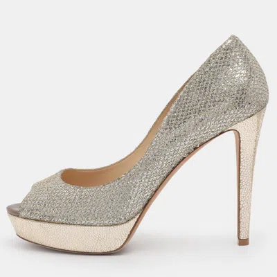 Pre-owned Jimmy Choo Dahlia Size 41 Silver/gold Glitter And Lurex Fabric Platform Pumps