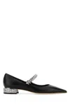 Jimmy Choo Nappa Leather Bing Ballerinas With Embellished Strap In Black
