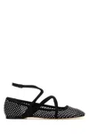 Jimmy Choo Astoria Crystal Mesh Caged Ballerina Flats In Black