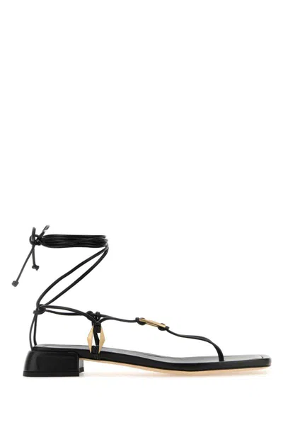 Jimmy Choo Nappa Leather Thong Sandals With Metallic Accents In Black