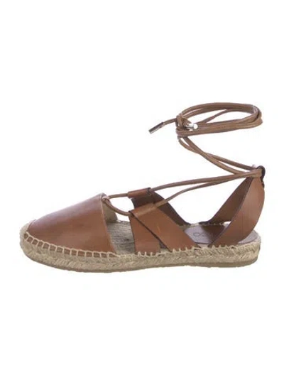 Pre-owned Jimmy Choo Darby Flat Leather Espadrilles In Brown