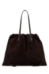 Jimmy Choo Large Suede Drawstring Tote Bag In Brown