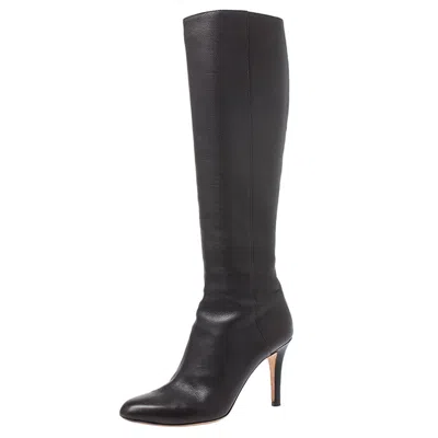 Jimmy Choo Dark Brown Leather Knee Boots In Black