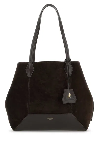 Jimmy Choo Dark Brown Suede Diamond Shopping Bag