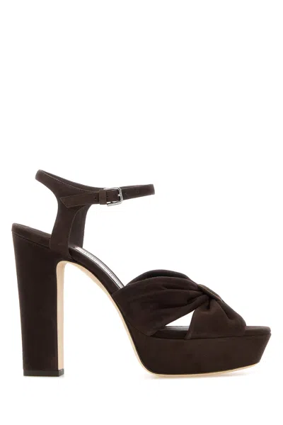 Jimmy Choo Dark Brown Suede Heloise 120 Sandals