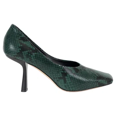 Pre-owned Jimmy Choo Dark Green Leather Marcela 85 Faux Python Pumps Shoes 38.5