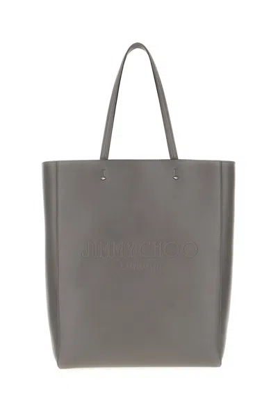 Jimmy Choo Dark Grey Leather Large Lenny Handbag In Gunmetal