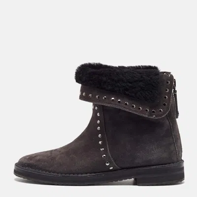 Pre-owned Jimmy Choo Dark Grey Suede Studded Ankle Snow Boots Size 38.5