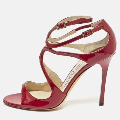 Pre-owned Jimmy Choo Dark Red Patent Leather Lang Ankle Strap Sandals Size 37