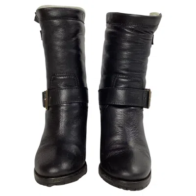 Pre-owned Jimmy Choo Dart Shear-lined Biker Boots In Black Leather