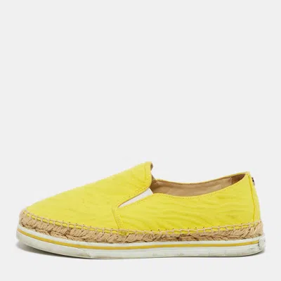 Pre-owned Jimmy Choo Dawn Size 35.5 Yellow Canvas Espadrille Slip On Sneakers